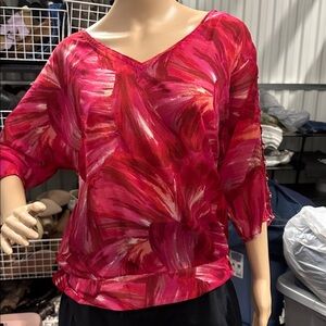 White House Black Market Red and Pink patterned 3/4 sleeve Blouse
